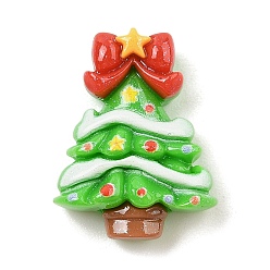 Рождественская елка Рождественская серия непрозрачные смоляные кабошоны, с блеском порошок, рождественская елка, 26.5x20x8.5 мм
