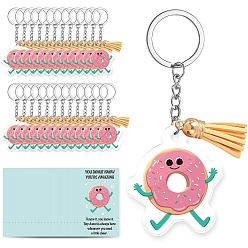 Donut Сделай сам наборы для ключей, включая акриловые подвески, брелок кольца, подвесные украшения с кисточками и картонные карточки для демонстрации украшений, пончик, 84x47 мм, 25 шт / комплект