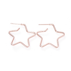 Rose Gold Brass Stud Earrings, with Ear Nuts and 925 Sterling Silver Pin, Star, Rose Gold, 25x27~28x1.7mm, Pin: 0.7mm