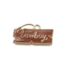 Седло Коричневый Подвески из эмали и сплава, прямоугольник со словом «ковбой», золотые, седло коричневый, 11.5x22.5x2 мм, отверстие : 1.6 мм