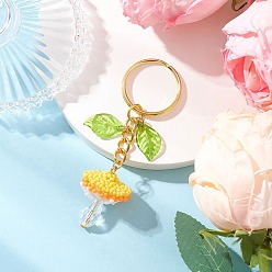 Желтый Брелок из стеклянных семян, стекла и прозрачного акрила, с железными разрезными брелоками, гриб, золотые, желтые, 80 мм