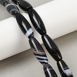 Черный Натуральные полосатые агатовые / полосатые агатовые бусинки, класс А, рис, чёрные, 29.5~31x10~10.5 мм, отверстие : 1.2~1.5 мм, около 13 шт / нитка, 15.24'' (38.7~38.8 см)