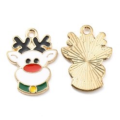 Белый Новогодняя тема сплава эмали подвески, без кадмия и без свинца, золотой свет, олень очарование, белые, 20.5x15x1.5 мм, отверстие : 1.8 мм
