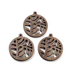 Плоский Круглый Подвески из орехового дерева, верблюжие, плоско-круглые, 33x29x2 мм, отверстие : 1.8 мм