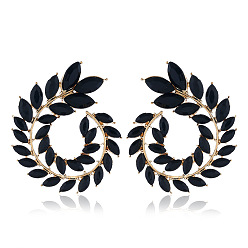 Реактивный Самолет Серьги-гвоздики с оливковыми листьями и стразами, позолоченные ювелирные изделия из сплава для женщин, чёрные, 41x34 мм