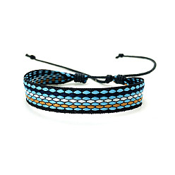 Light Sky Blue Bohemia Polyester Braided Flat Cord Bracelet, Adjustable Bracelet for Women, Light Sky Blue, 6-1/2~9-7/8 inch(16.5~25cm)