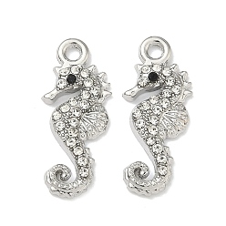 Sea Horse Сплава кристалла горный хрусталь подвески, подвески на тему океана, платина, морской конек, 23x9.5x2.5 мм, отверстие : 1.8 мм