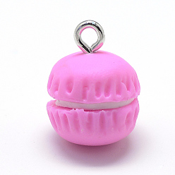 Ярко-Розовый Полимерной глины ручной работы подвески, Macarons, ярко-розовый, 18~20x14~15 мм, отверстие : 2 мм