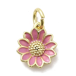 Бледно-Розовый Латунь эмаль подвески, , стойки покрытие, долговечный, без кадмия и без свинца, реальный 18 k позолоченный, с целью перехода в кольце, розовый жемчуг, 11.5x9.5x2.5 мм, отверстие : 3 мм