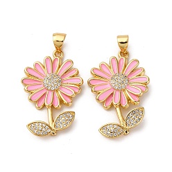 Настоящее золото 18K Латунные микро проложить кубического циркония подвески, цветок, с эмалью, без кадмия и без свинца, стойки покрытие, долговечный, реальный 18 k позолоченный, 29x18.5x3.5 мм, отверстие : 4x5 мм