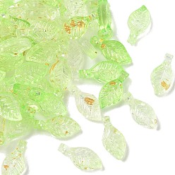 Lawn Green Transparent Acrylic and Gold Foil Pendants, Leaf Charms, Lawn Green, 10x5x3.5mm, Hole: 1.4mm