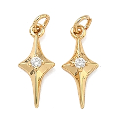 Настоящее золото 18K Латунные микро проложить кубического циркония подвески, звезды прелести, без свинца и без кадмия, стойки покрытие, долговечный, реальный 18 k позолоченный, 16x7x3 мм, Перейти кольцо: 4x0.8 мм, внутренний диаметр: 2.5 мм