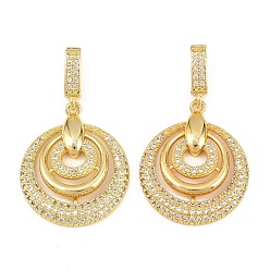 Круглые Латунные микропаве прозрачные подвески с фианитом, золотые, круглые, 40 мм, отверстие : 7.5x3.5 мм