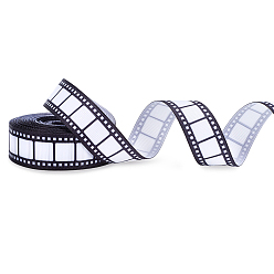 Black 10 Yards Polyester Grosgrain Ribbons, Film Pattern, for Bowknot DIY Making Decoration, Black, 7/8 inch(22mm)
