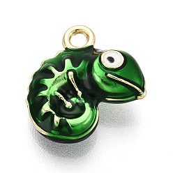 Зеленый Стойки обшивки сплава эмали подвески, амулеты-хамелеоны, без кадмия, без никеля и без свинца, золотые, зелёные, 15x14.5x6 мм, отверстие : 1.8 мм