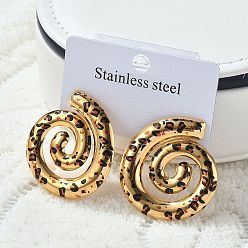 Snail 304 серьги из нержавеющей стали эмаль, леопард, реальный 18 k позолоченный, улитка, 34.5x32.5 мм