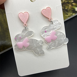 Гейнсборо Пасхальные акриловые серьги-подвески, кролик, светло-серые, 52x26~36 мм