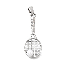 Платина Подвески из искусственного жемчуга из латуни и АБС, ракетка, платина, 28x11x10 мм, отверстие : 5x2.5 мм