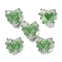 Темный Морско-зеленый Бусины лэмпворк , с эмалью, сердце, темно-зеленый, 14~15x15~15.5x8.5~9.5 мм, отверстие : 1.4 мм