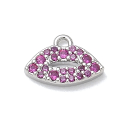 Platino Micro pavé de latón encantos de circonita cúbica rojo violeta medio, labio encantos, Platino, 8x12x2 mm, agujero: 1.4 mm