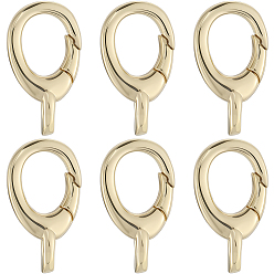 Настоящее золото 18K 6шт. латунные пружинные кольца-затворы, без кадмия и без свинца, прочное покрытие, овальные, реальный 18 k позолоченный, 12.5x7x2.5 мм, отверстие : 1.5 мм