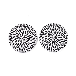 Black Printed Opaque Acrylic Pendants, Flat Round, Black, 34.5x2.5mm, Hole: 1.8mm