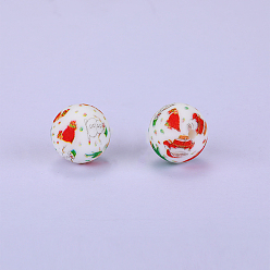 White Printed Round Silicone Focal Beads, White, 15x15mm, Hole: 2mm