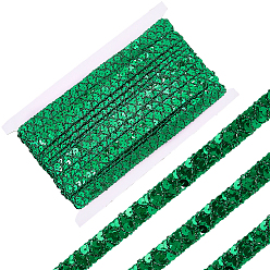 Зеленый Пластиковые и полиэстерные пайетки, блестки бисер, Аксессуары для орнаментов, 2 рядов рулет с пайеткой, плоско-круглые, зелёные, 15 мм, 13 м / шт