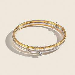 Позолоченный и Цвет Нержавейки Минималистичные 304 многослойные браслеты из нержавеющей стали, браслеты с подвесками из кубического циркония для женщин, настоящее золото и нержавеющая сталь, внутренний диаметр: 2-3/8 дюйм (6 см)