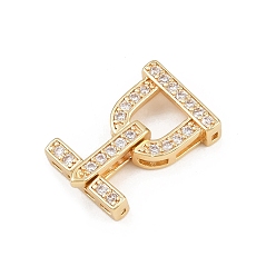 Настоящее золото 18K Латунное микропейв, прозрачный кубический цирконий, складные застежки, г-образный, реальный 18 k позолоченный, 19.5 мм