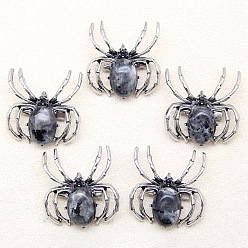 Larvikite Брошь из натурального ларвикита, паук, античное серебро, 36x34 мм