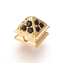 Golden Brass Micro Pave Cubic Zirconia Beads, Cabin, Golden, 8x8mm