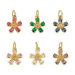 Золотой 6 шт 6 цвета кулоны из латуни, микропаве, циркония, , стойки покрытие, прочное покрытие, без кадмия и без свинца, с целью перехода в кольце, золотые, 14.5x12.5x4.5 мм, отверстие : 4.5 мм, 1 шт / цвет