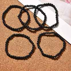 Лавовый камень Круглые бусины из натуральной лавы, эластичные браслеты, 2 дюйм (50 мм), бусина : 4 mm, 42 шт / нитка