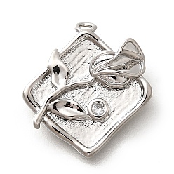 Цветок Латунные микро проложить кубического циркония подвески, без кадмия, без никеля и без свинца, квадратных амулеты, цветок, 19x17x3.5 мм, отверстие : 1.5 мм