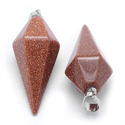 Mixed Stone Natural & Synthetic Mixed Stone Pointed Pendants, with Brass Findings, Bullet, Platinum, 38.5x16x14.5mm, Hole: 5x8mm