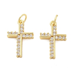 Настоящее золото 18K Латунные микро проложить кубического циркония подвески, крестик, без свинца и без кадмия, долговечный, стойки покрытие, с целью перехода в кольце, реальный 18 k позолоченный, 18.5x12.5x2.5 мм, отверстие : 3 мм