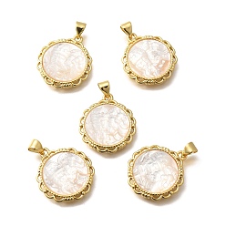 Золотой Латунь с резными подвесками из натуральной ракушки, стойки покрытие, плоско-круглые, золотые, 22x19.5x3.5 мм, отверстие : 3x4 мм