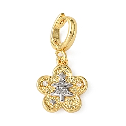 Рождественская елка Рождественские подвесные украшения в виде цветов из латуни со стразами, с застежками, без свинца, без кадмии и без никеля, реальный 18 k позолоченный, рождественская елка, 25 мм, Кулон : 14.5x13x3 мм