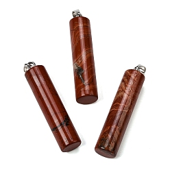 Красный Камень Натуральный красный яшма большие подвески, Подвески в виде колонн с 304 защелкивающимися креплениями из нержавеющей стали, цвет нержавеющей стали, 54.5~56x12~14 мм, отверстие : 6x4 мм