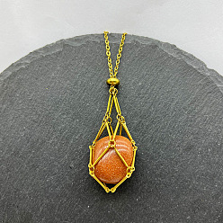 Камень с Пылевым Золотом Синтетические золотые самородки подвеска-мешок в виде макраме 201 ожерелья из нержавеющей стали, реальный 18 k позолоченный, 23.62 дюйм (60 см)