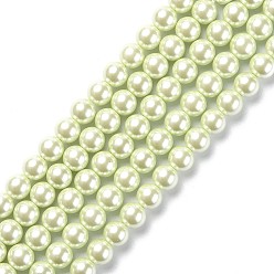 Honeydew Eco-Friendly Dyed Glass Pearl Round Beads Strands, Grade A, Cotton Cord Threaded, Honeydew, 8mm, Hole: 0.7~1.1mm, about 52pcs/strand, 15 inch