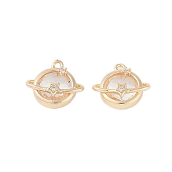 Прозрачный Позолоченные латунные подвески, с прозрачным фианитом и стеклом, без кадмия и без свинца, прелести планеты, прозрачные, 15x16.5x6 мм, отверстие : 1.5 мм