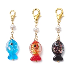 (52) Непрозрачная лаванда 3 шт. подвесные украшения в виде рыбок ручной работы, Сплав с застежками когтя омара, разноцветные, 55.5 мм