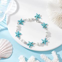 (52) Непрозрачная лаванда Браслеты из синтетической бирюзы в виде морских звезд для женщин, со стеклянной жемчуг, разноцветные, 7-7/8 дюйм (20 см)