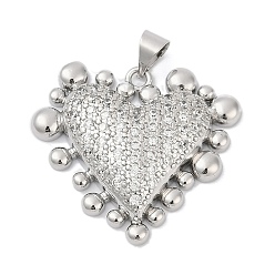 Платина Латунные микро проложить кубического циркония подвески, без кадмия и без свинца, сердце прелести, платина, 24.5x27x5 мм, отверстие : 4x3.5 мм