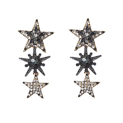 Золотой Серьги-гвоздики в виде звезды из цинкового сплава с стразами, золотые, 79x35 мм
