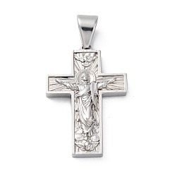 Нержавеющая Сталь Цвет 304 подвески из нержавеющей стали, крест с подвесками Иисуса, анти-тускнение, цвет нержавеющей стали, 38x25x4.5 мм, отверстие : 8.5x5.6 мм