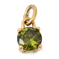 Цвет Оливы Тема "камень дня рождения" на август 304 подвески из нержавеющей стали, круглые, с k 9 стеклом, ионное покрытие (ip), полировка, с целью перехода в кольце, граненые, золотые, оливковый, 10.5x7x6 мм, отверстие : 2.2x4.4 мм