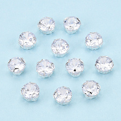 Platin Farbe Nähen auf Rhinestone, mit Messingstiften, Flachrund, Nickel frei, Platin Farbe, 6x4~4.5 mm, Bohrung: 1 mm, ca. 720 Stk. / Set